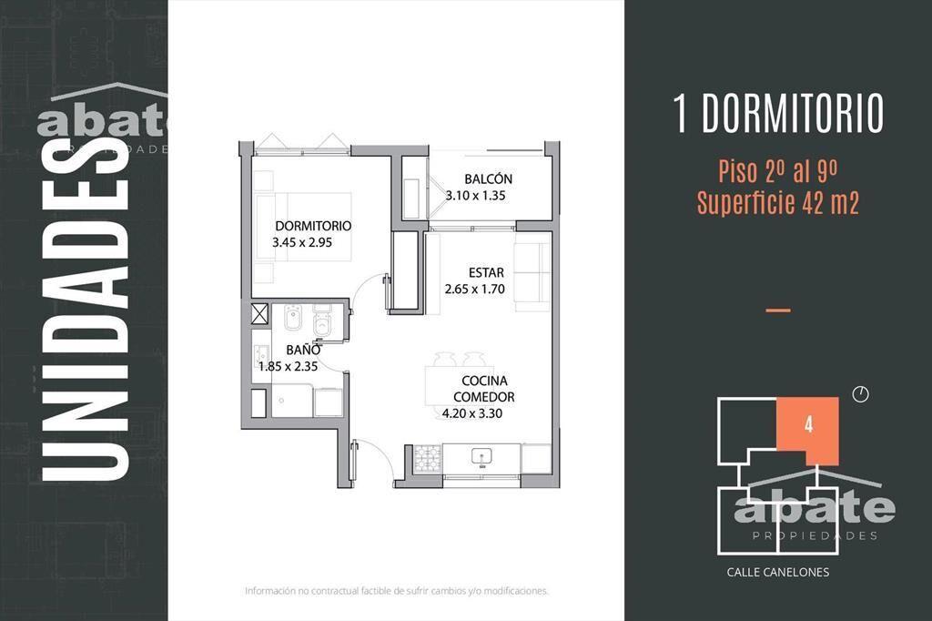 Venta de apartamento 1 Dormitorio en Cordón