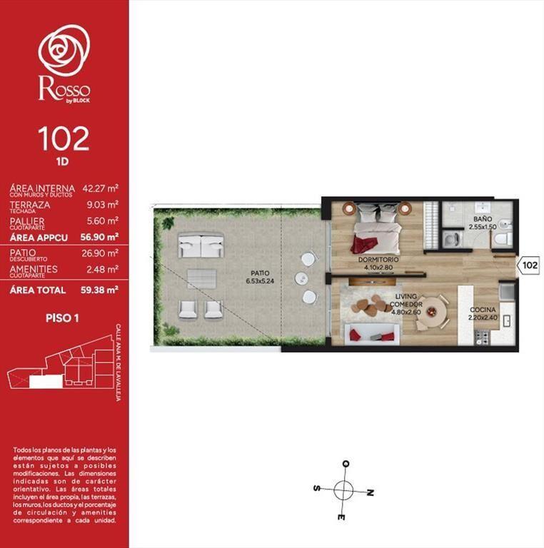 Venta Apartamento 1 Dorm Con Patio Rosso Marzo2028