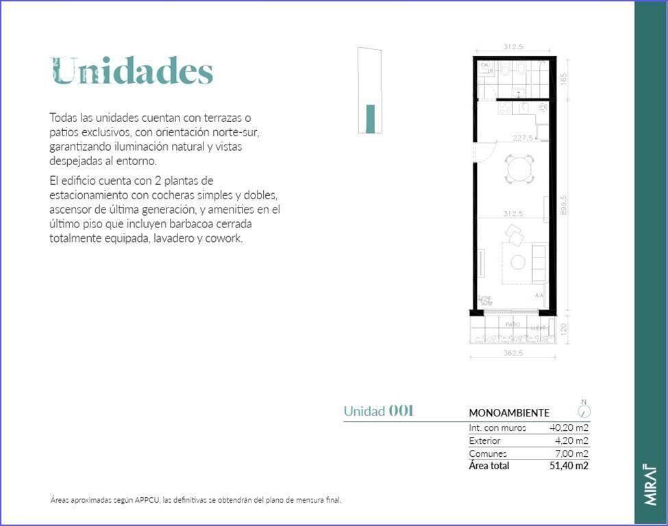 Apartamento monoambiente en venta en Cordón - 001