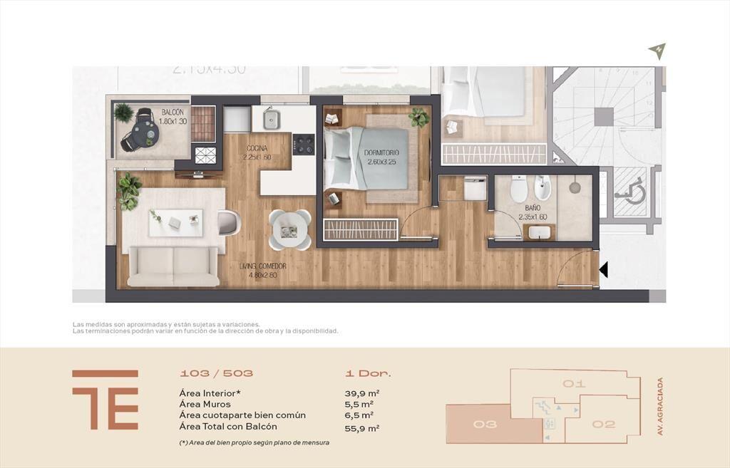 Venta de Apartamento con 1 dormitorio y parillero en Bella V