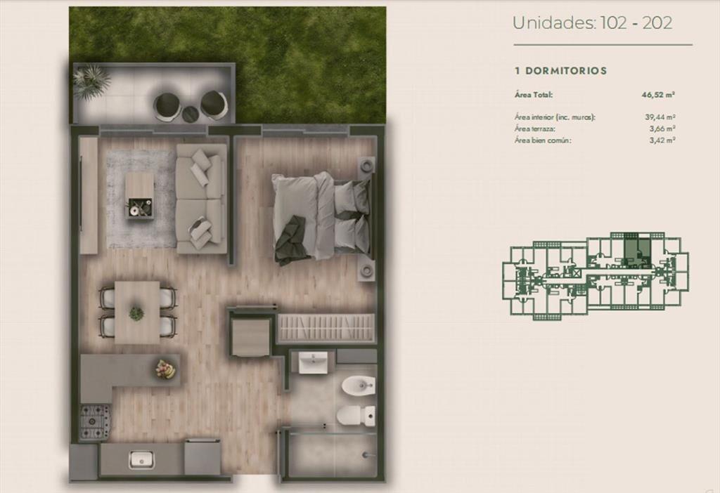 Venta, apartamento de 1 dormitorio Prado en Pozo