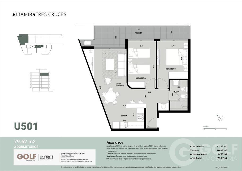 Venta de apartamento de 2 dormitorios en Tres Cruces