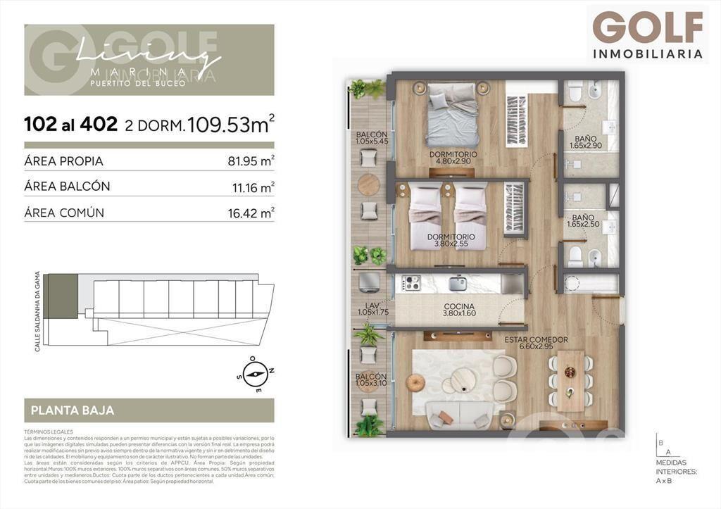 Venta de Apartamento de 2 dormitorios con terraza en Puerti