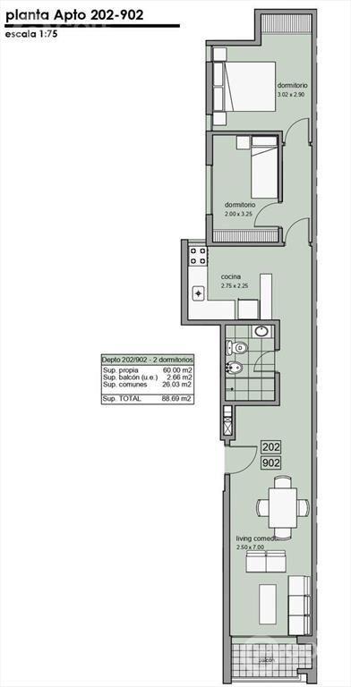 Venta de apartamento de dos dormitorios con terraza en el C