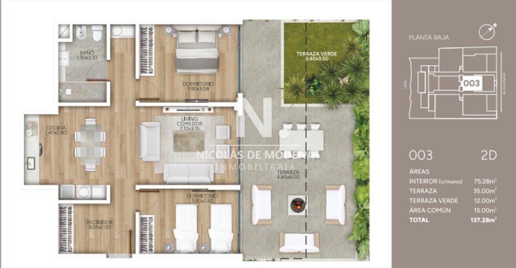 Apartamento de 2 Dormitorios en VENTA con terraza