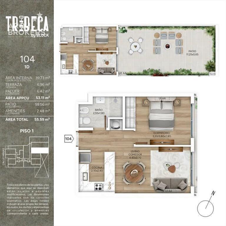 Apartamento de un dormitorio con patio en venta en Cordón S