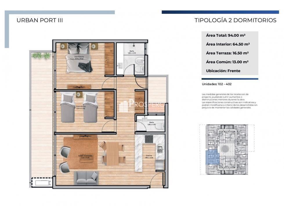 VA1923 venta apto 2 dorm URBAN PORT III BUCEO