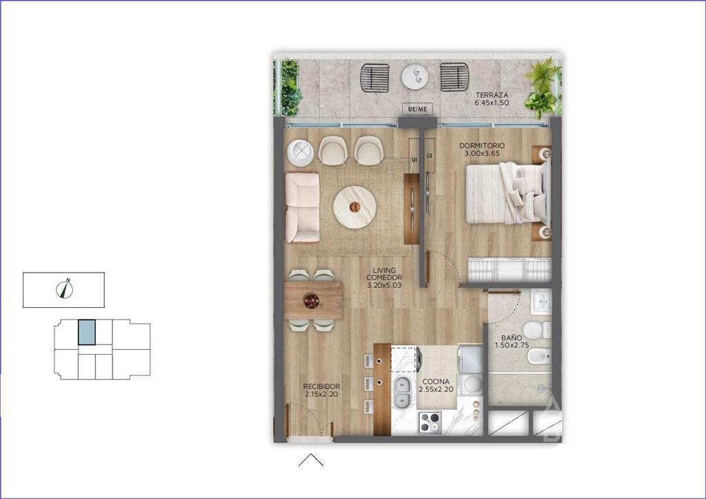 Apartamento de un dormitorio en venta en Pocitos - 1105