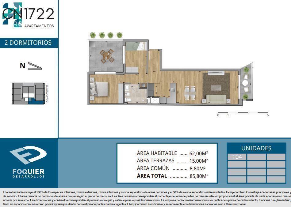 Apartamento de dos dormitorios con patio en venta en Cordón