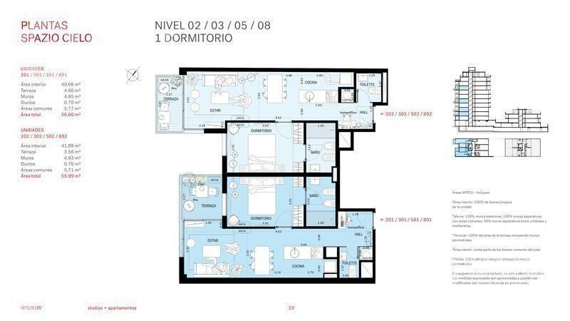 Alquiler apartamento 1 dormitorio Terraza 2 baños Pocitos