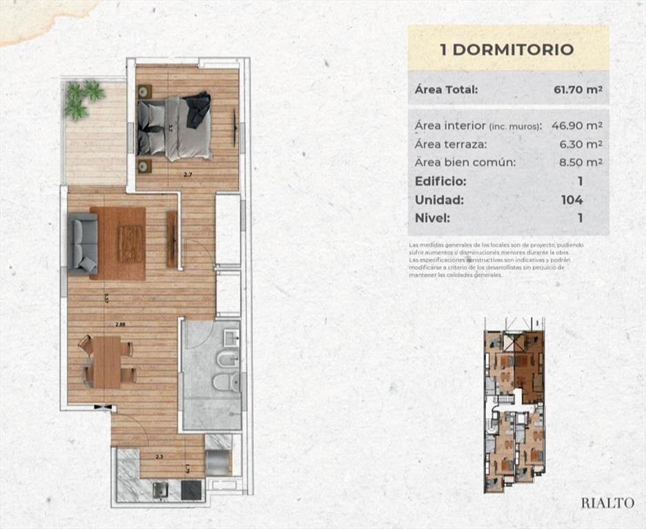 Venta 1 dormitorio en Cordon