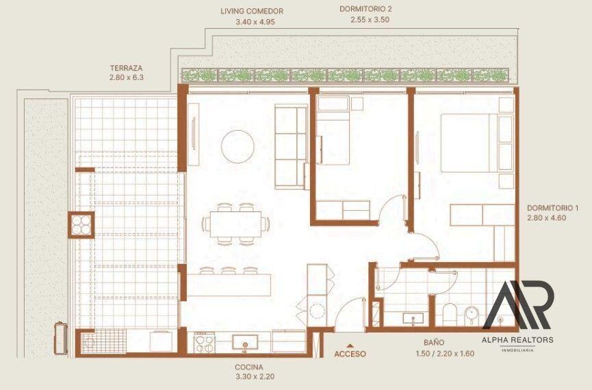 Apartamento de 2 dormitorios, con terraza en Ciudad de l...
