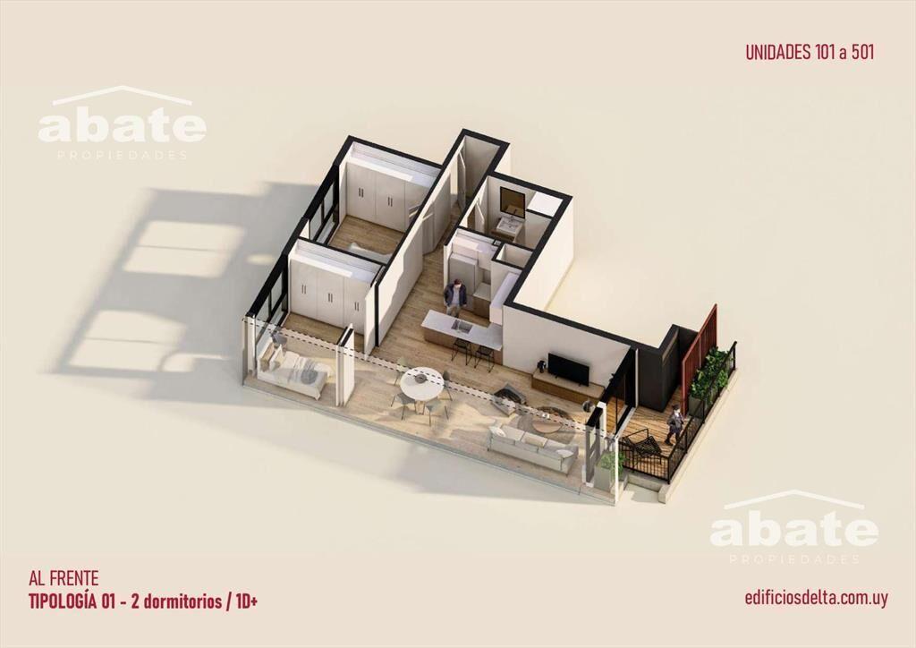 Venta apartamento dos dormitorios en Barrio Sur con terraza