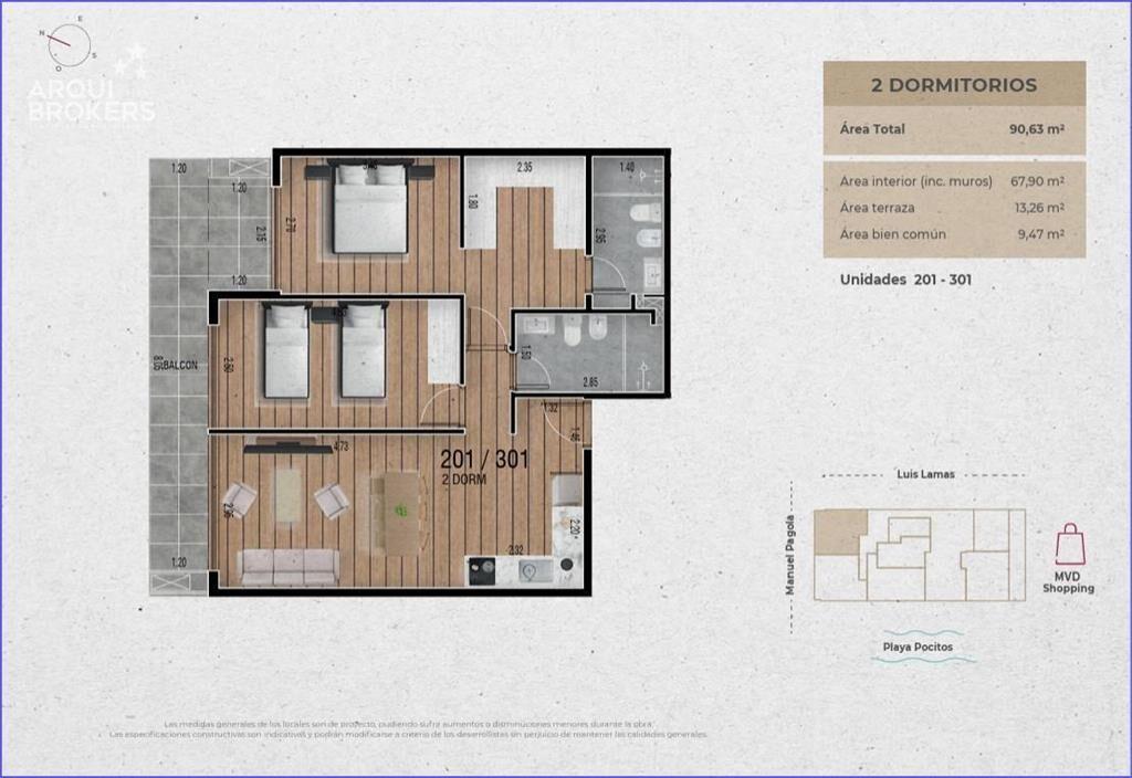 Apartamento de dos dormitorios en venta en Pocitos - 201