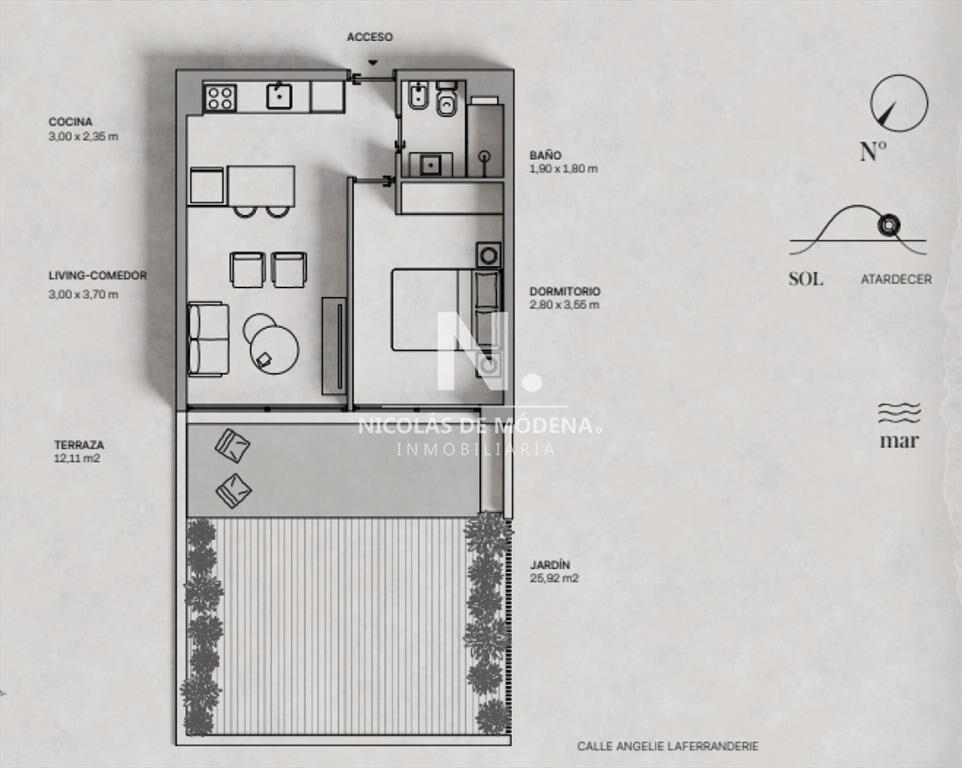 En venta apartamento de 1 dormitorio en Punta del