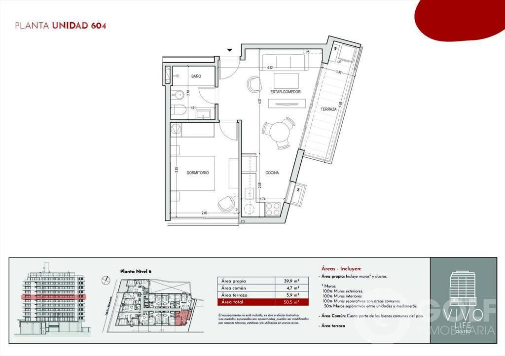 Venta de apartamento de un dormitorio con terraza- Centro