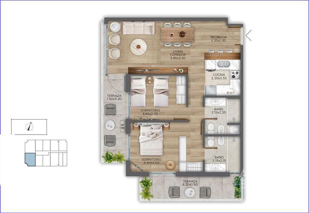 Apartamento de dos dormitorios en venta en Pocitos - 403