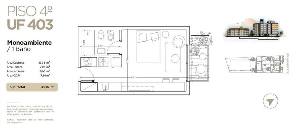 Venta Apartamento Parque Batlle Monoambiente con terraza al