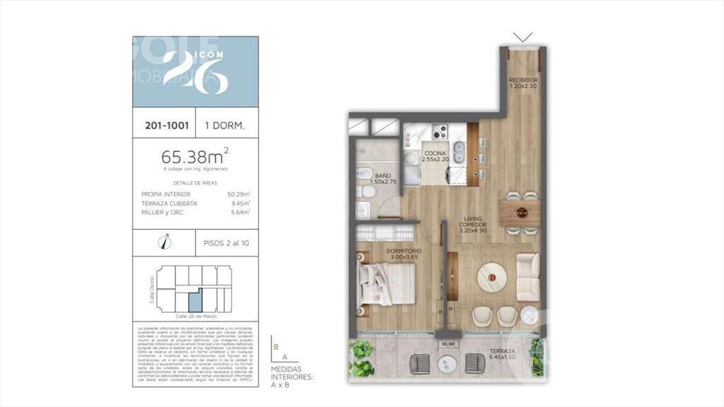 Venta apartamento 1 dormitorio con terraza en Pocitos
