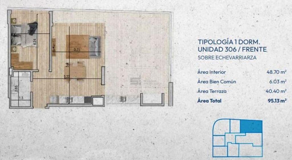 Se vende / Apartamento de un dormitorio con terraza y parri