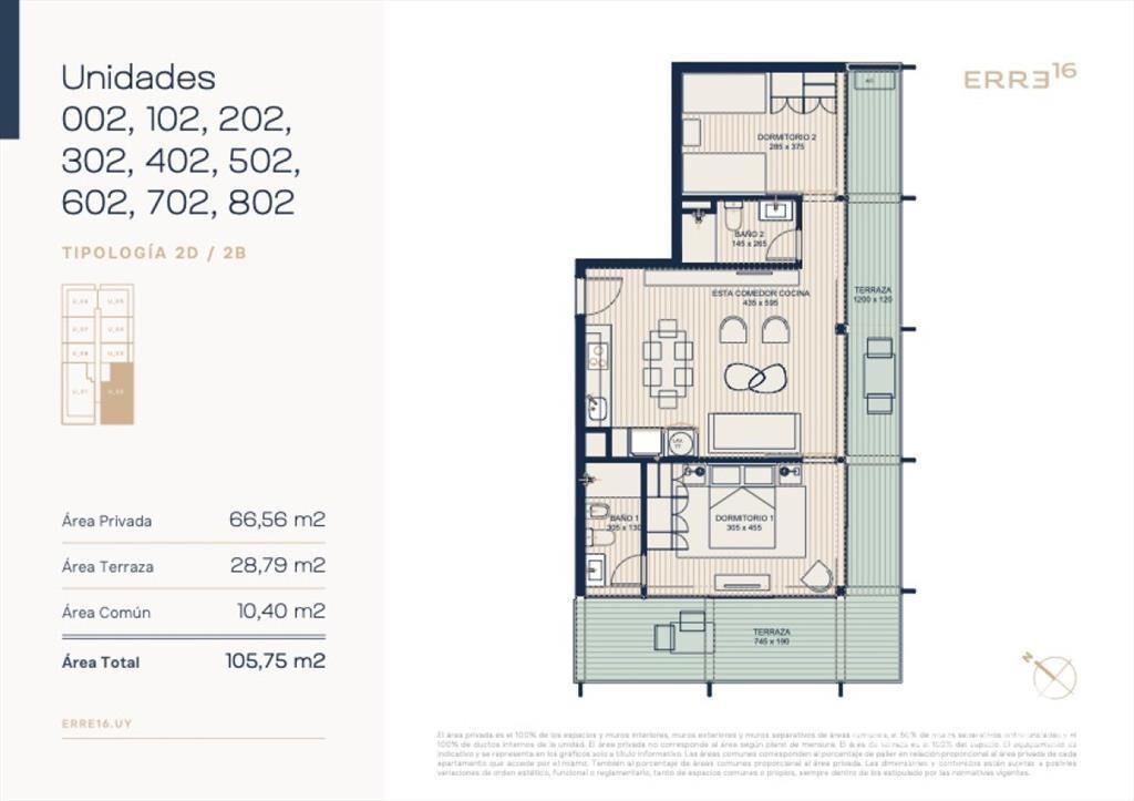 Apartamento en pozo de dos dormitorios en venta en Roosevel
