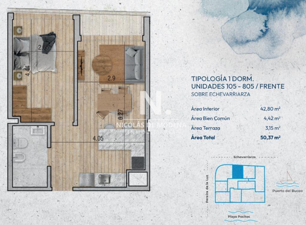 Venta Moderno Apartamento de 1 Dormitorio en Pocitos Nuevo,