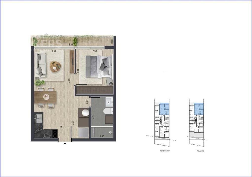 Apartamento de un dormitorio en venta en Pocitos - 904