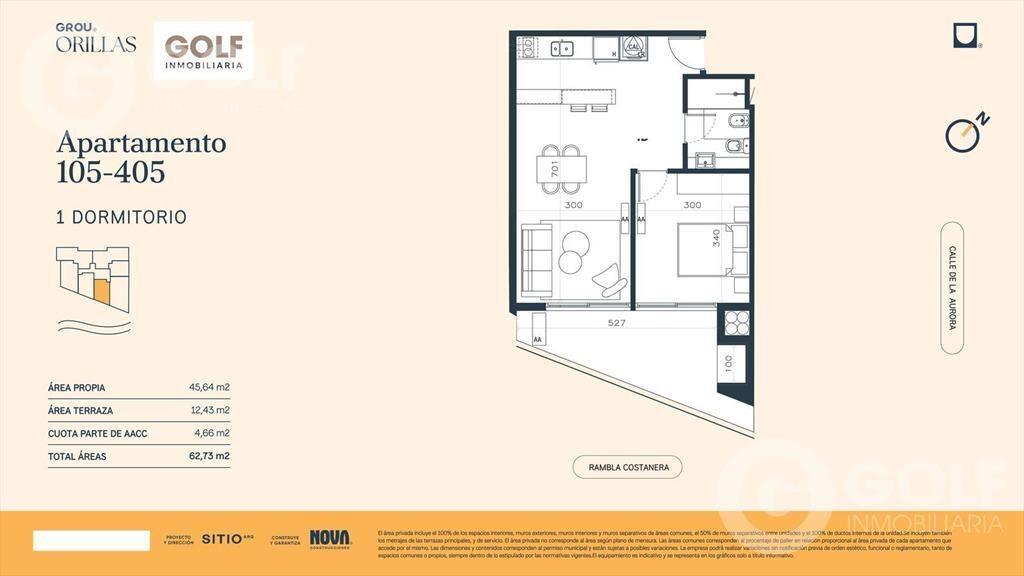 Venta de apartamento de 1 dormitorio con terraza y parrille