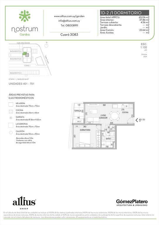 VENTA APARTAMENTO 1 DORMITORIO NOSTRUM GARDEN