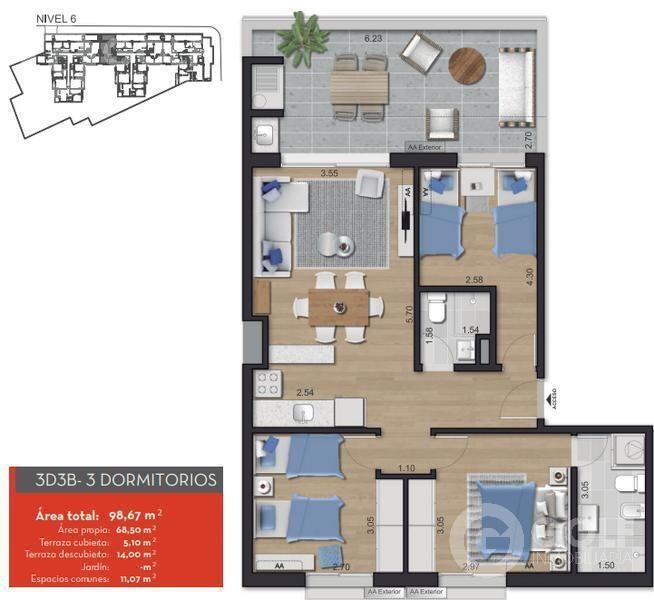Vendo apartamento 3 dormitorios, entrega 02/2022, Tres Cruc