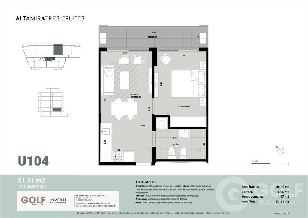 Venta de apartamento de 1 dormitorio en Tres Cruces