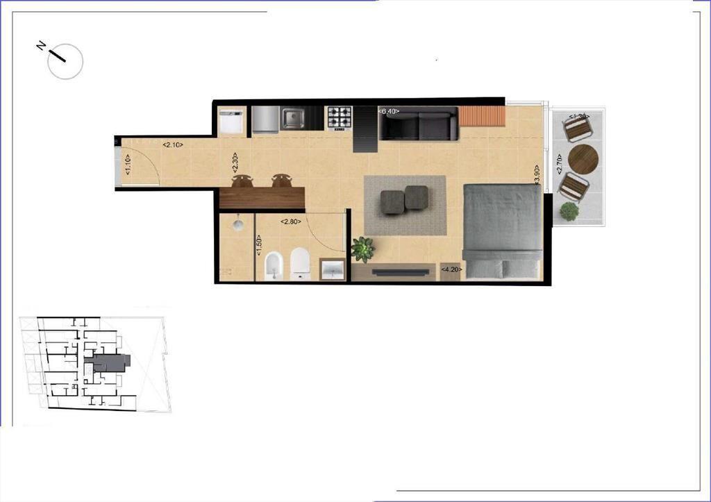 Apartamento monoambiente en venta en Tres Cruces - 208