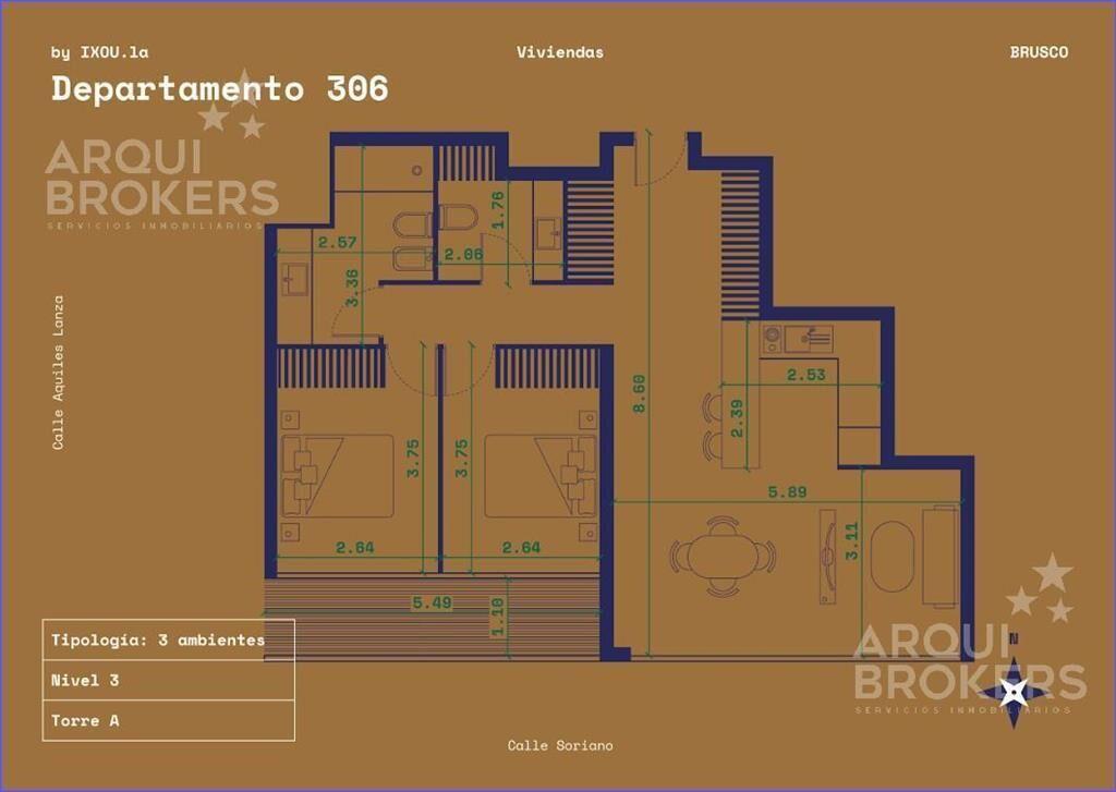 Apartamento de 2 dormitorios en venta en Centro - 306A
