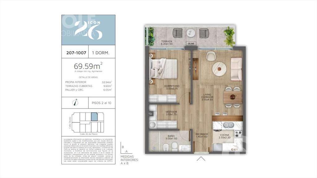 Venta apartamento 1 dormitorio con terraza en Pocitos