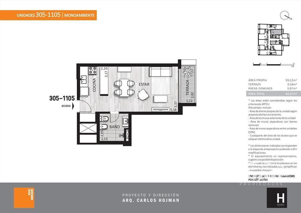 Venta apartamento Monoambiente en Cordón