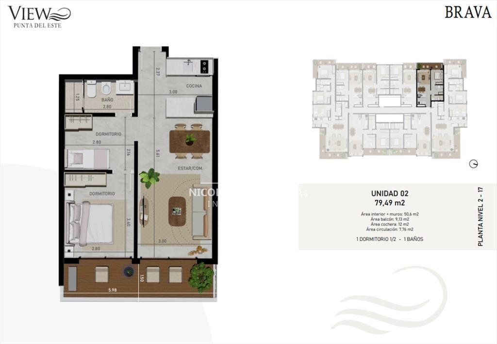 Vende apartamento de 2 dormitorios en Brava - del