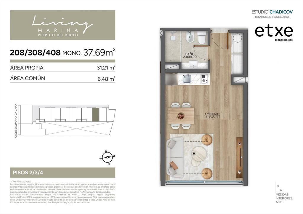 Venta Monoambiente en Living Marina Puertito del Buceo...