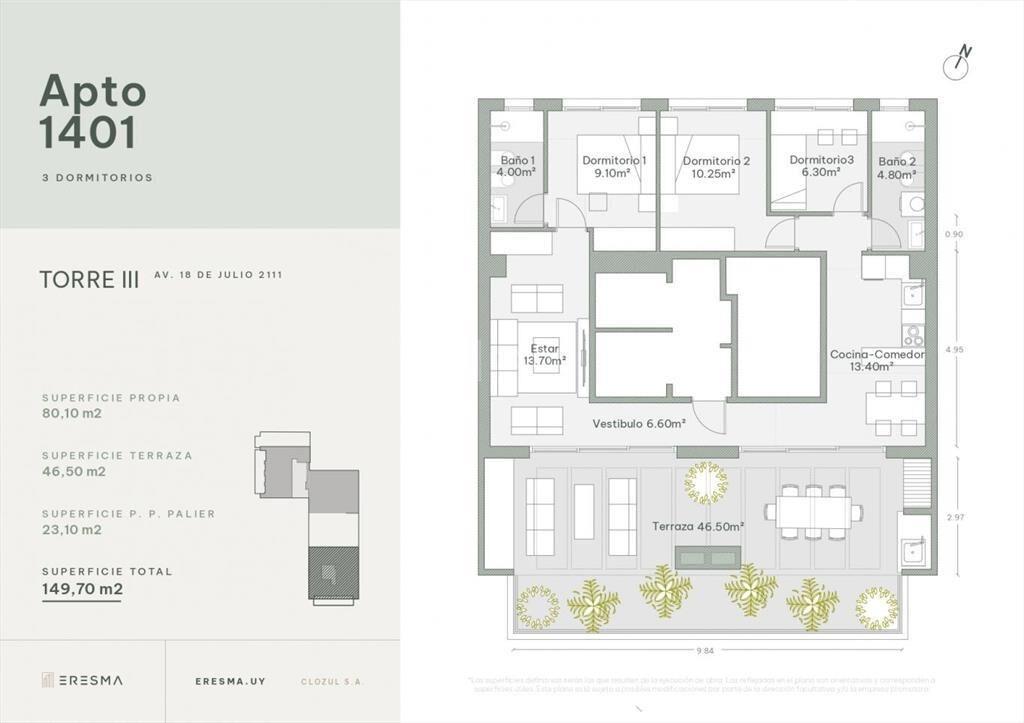 VENTA DE UN APARTAMENTO DE 3 DORMITORIOS EN CORDON EN OBRA