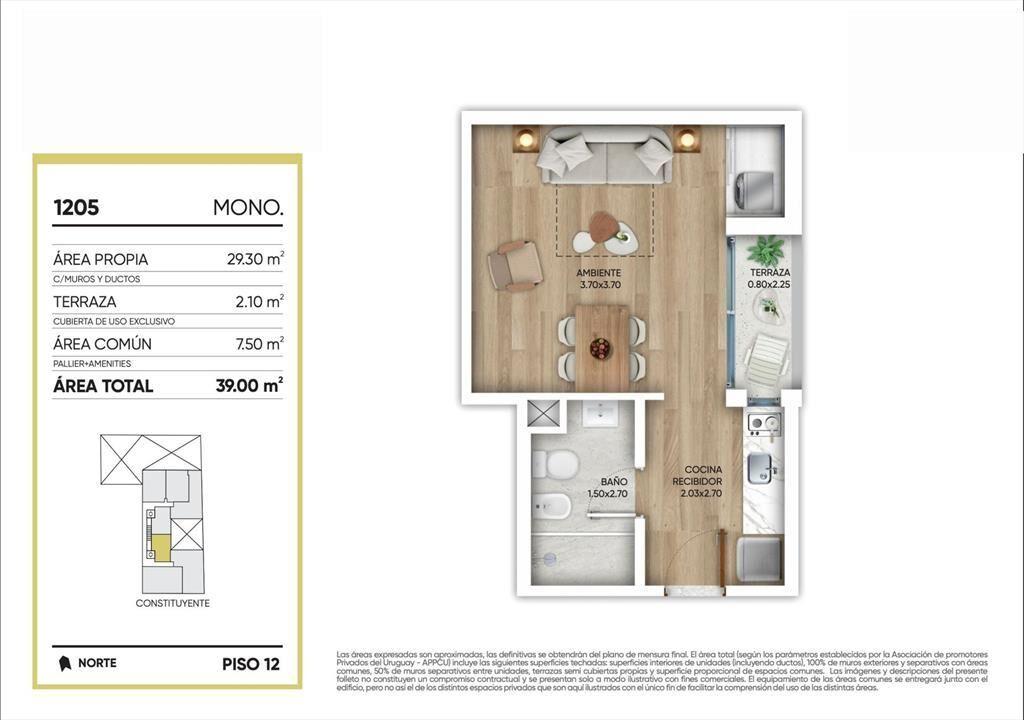 VENTA APARTAMENTO MONOAMBIENTE EN CORDON