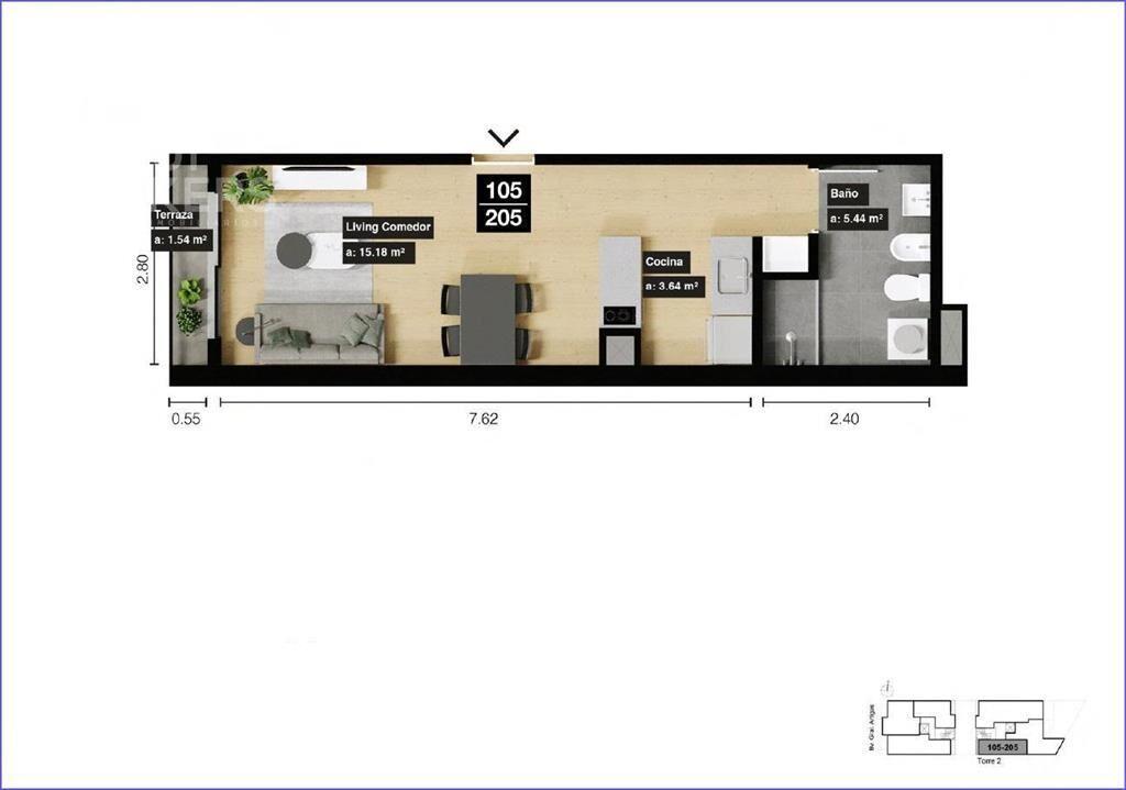 Apartamento monoambiente en venta en Tres Cruces - 105
