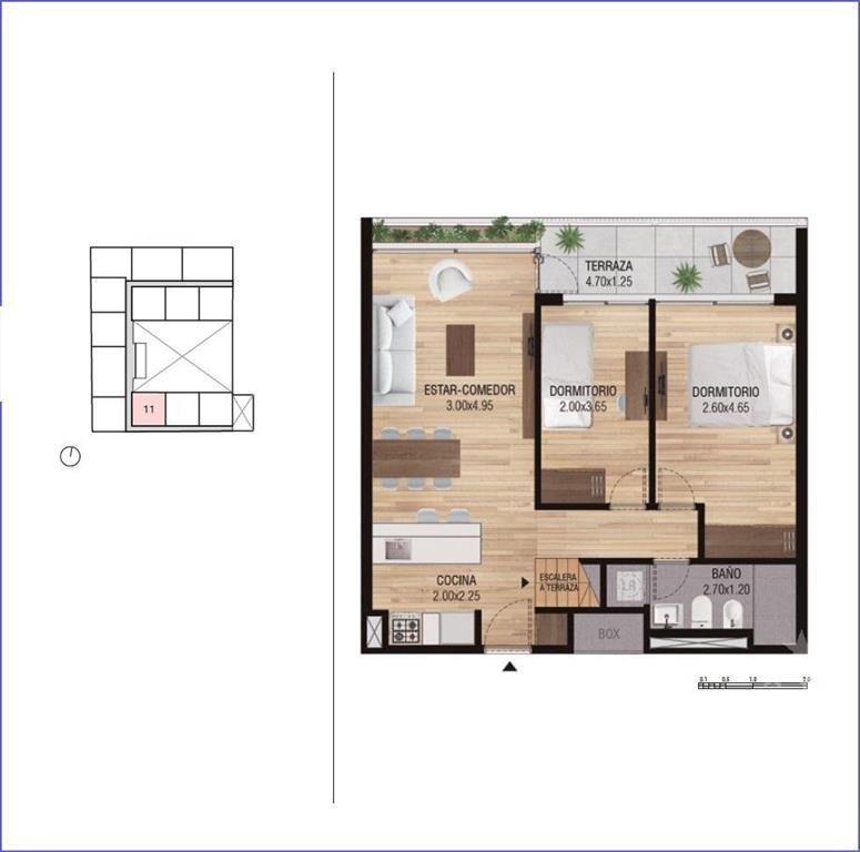 Apartamento penthouse de dos dormitorios en venta en Tres C