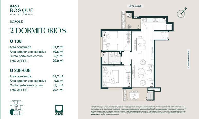 Venta apartamento de 2 dormitorios y balcón en Barra de Car