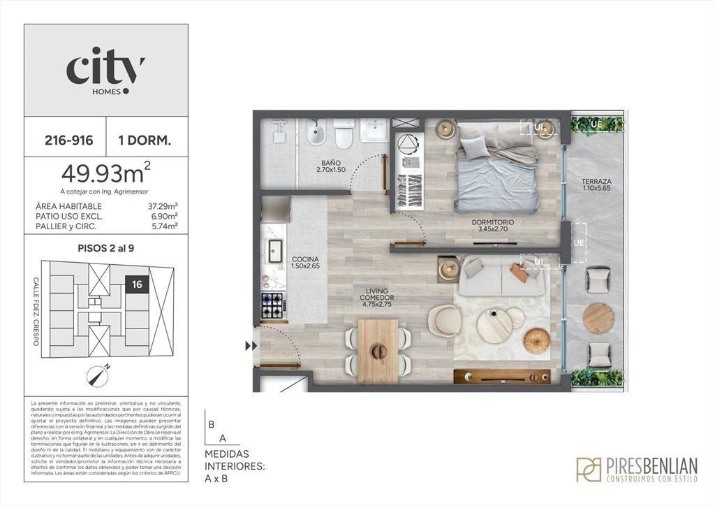Venta Apartamento 1 Dormitorio en Cordón