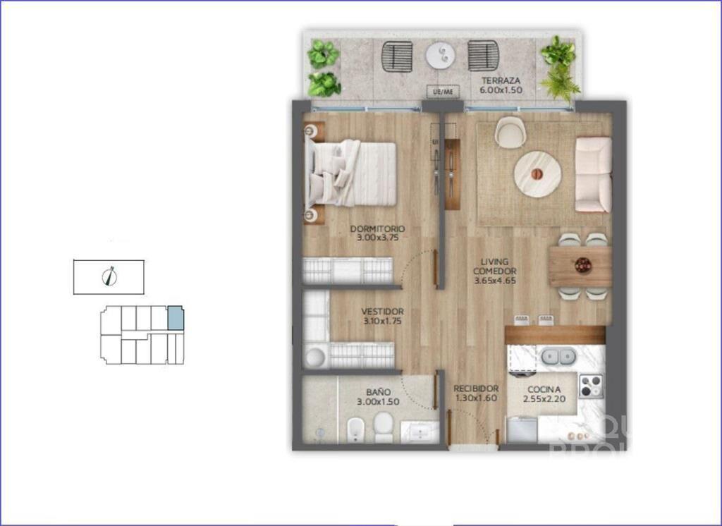 Apartamento de un dormitorio en venta en Pocitos - 208