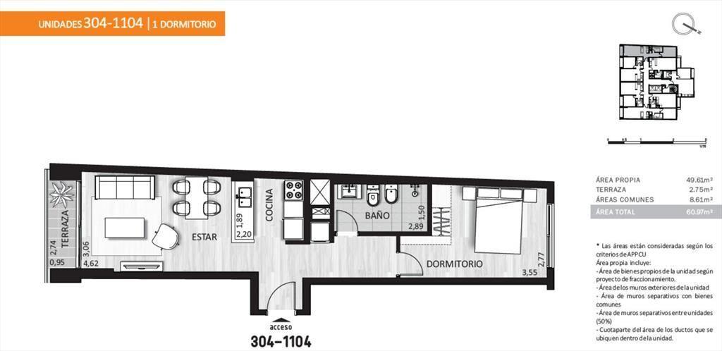 Venta apartamento 1 dormitorioal frente a estrenar en cordo