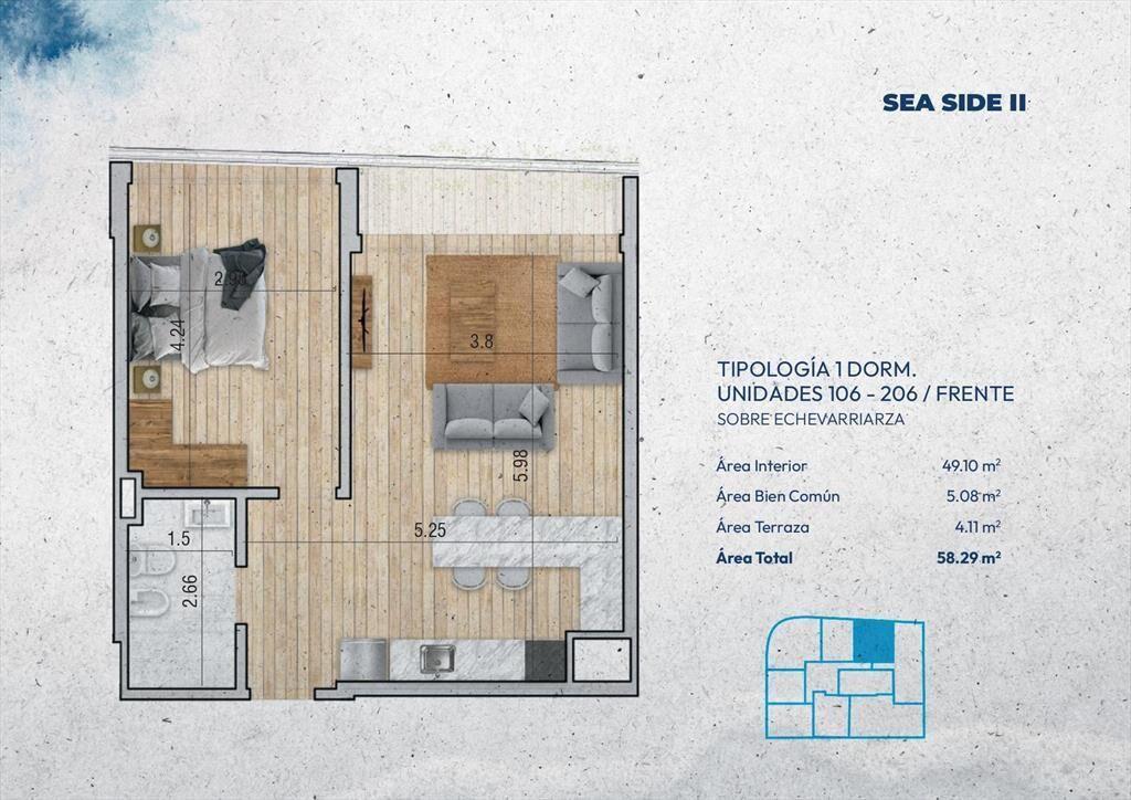 Venta Apartamento 1 Dormitorio en Pocitos Nuevo
