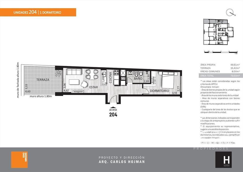 Venta apartamento 1 dormitorio con patio