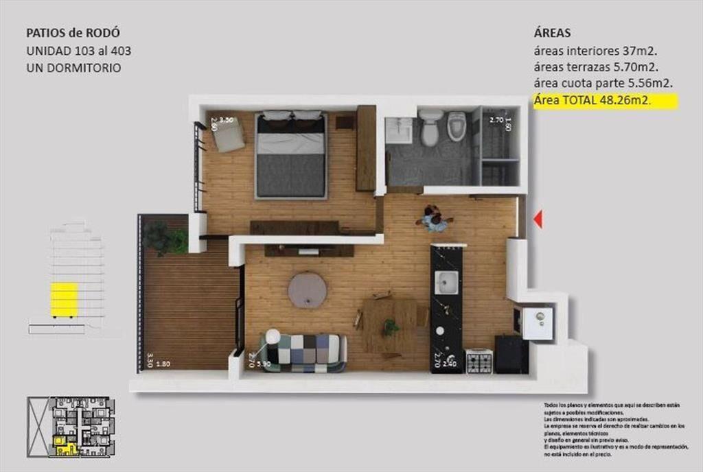 VENTA APARTAMENTO CORDÓN UN DORMITORIO CON GARAJE.