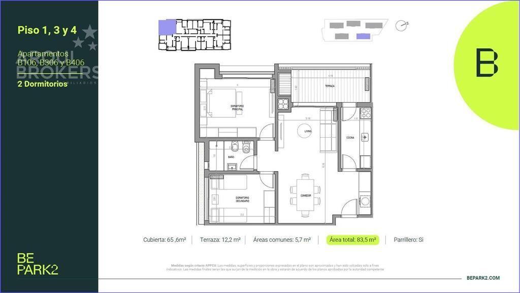 Apartamento de dos dormitorios en venta en Parque Rivera -