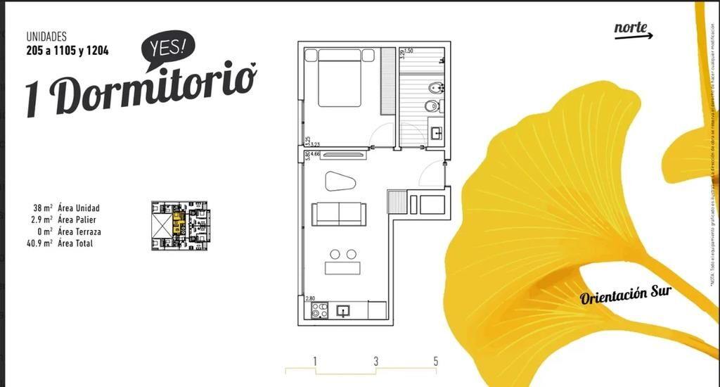 Venta de apartamento de 1 dormitorio en Yes Sarmiento, Parqu